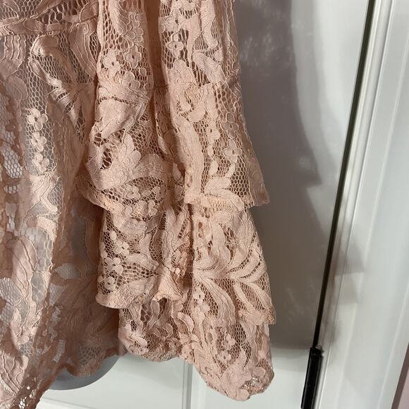Suzanne Betro Pink Sheer Lace Babydoll Top With Layered Lace Sleeve L - Picture 4 of 7